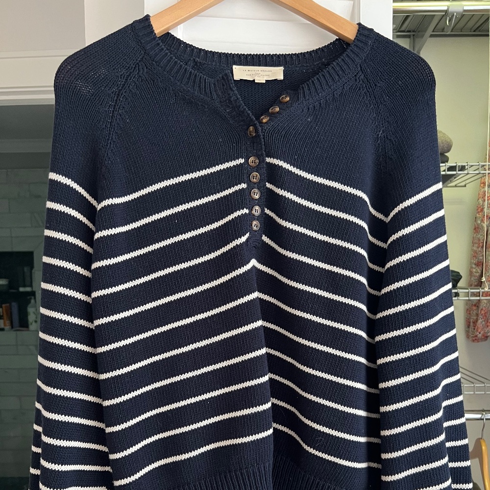 Sezane Leontine Jumper Sweater Navy Ecru Size Medium M